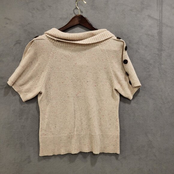 U-Knit Cowl Neck Sweater Women Size Large Petite Short Sleeve Wool Blend Buttons - Picture 2 of 7